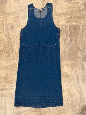 Vintage y2k 90s Blue Jean Denim Overall Jumper Dress Premier International Sz M